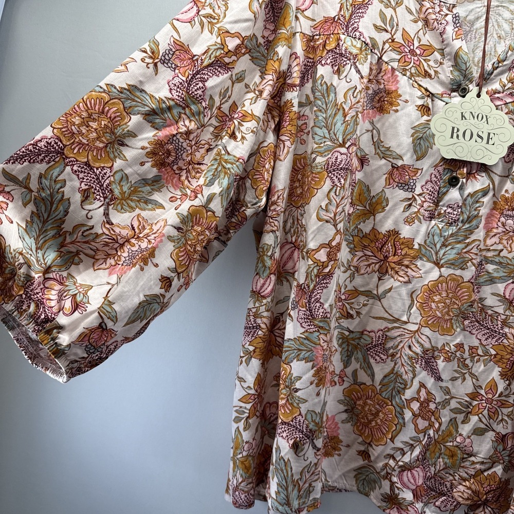 Knox Rose Women's Top Size XXL Floral Orange Green NWT V Neck Peasant Popover - Picture 7 of 10